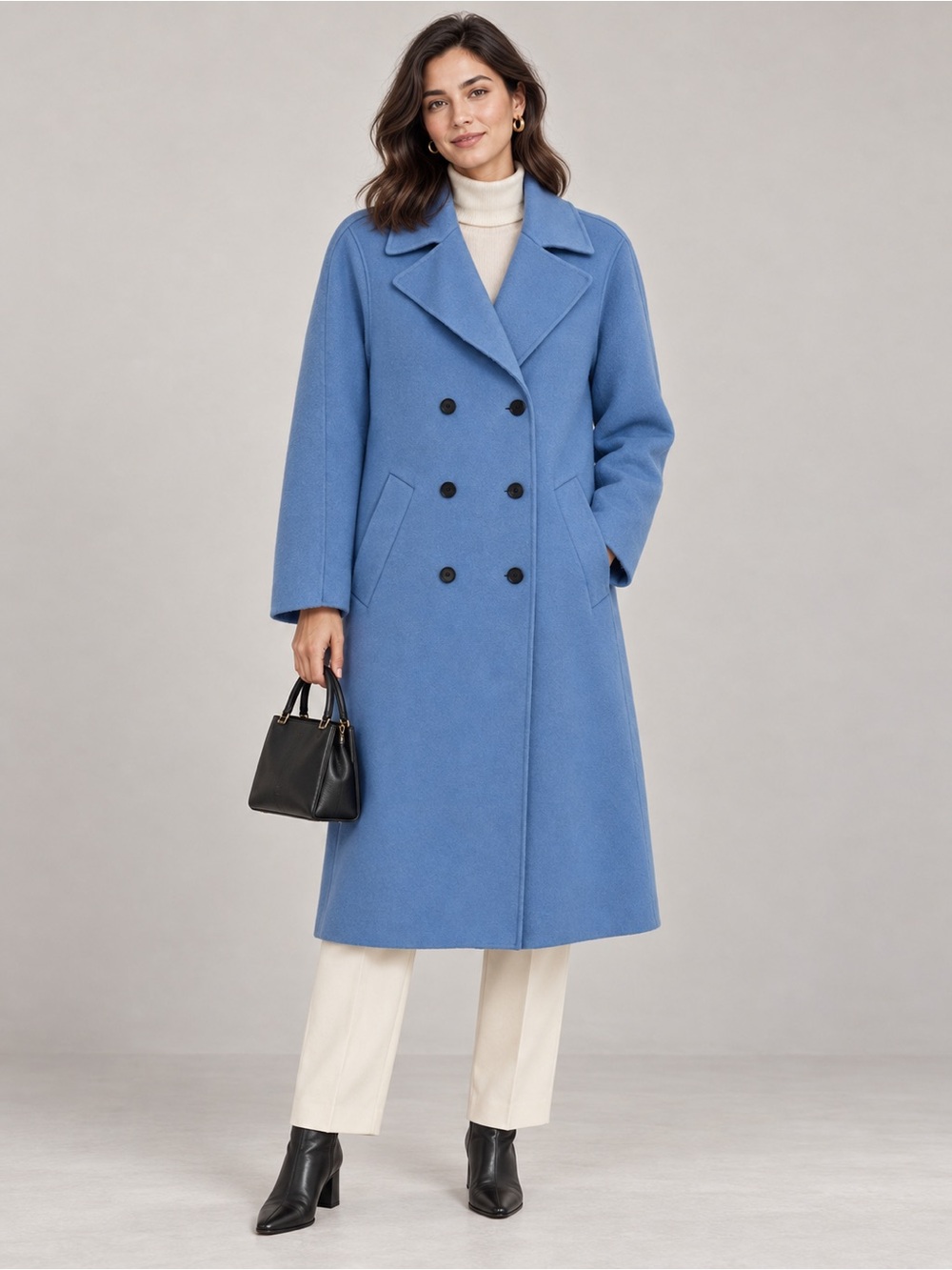 Zara Woman Baby Blue Double Breasted Wool Blend Coat Size L